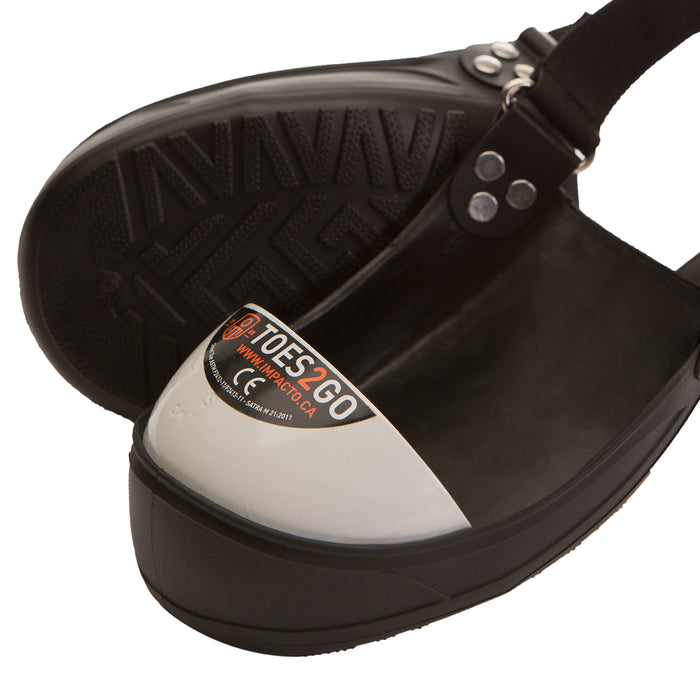 Toes2Go Adjustable Steel Toe Cap Overshoes protect the toe from crushing, stubbing or crushing injuries. Turn any footwear into steel toe cap boots