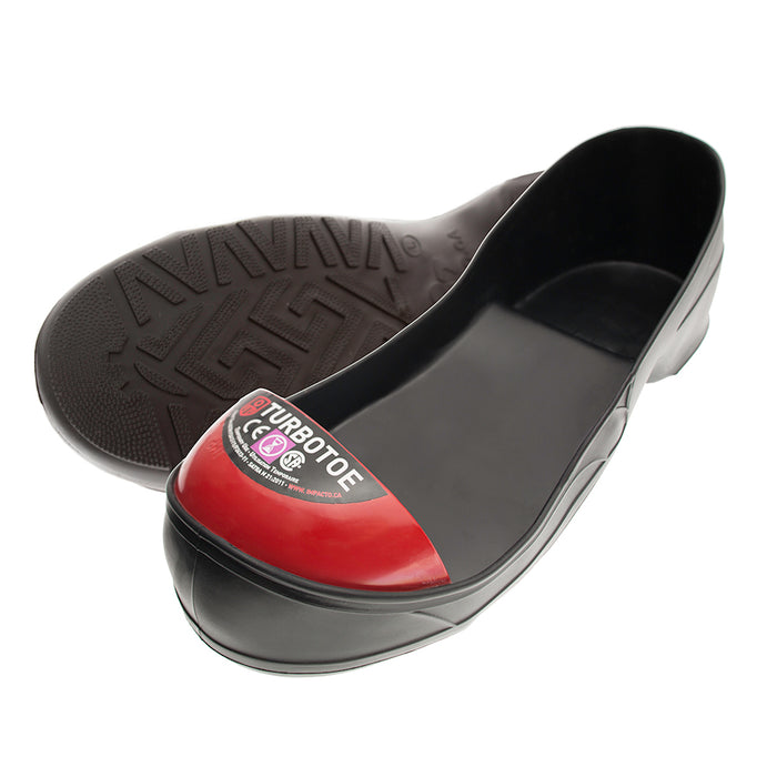 Turbotoe Steel Cap Overshoes are steel toe caps that fit over existing shoes to give you temporary steel toe cap protection instead of needing steel toe boots