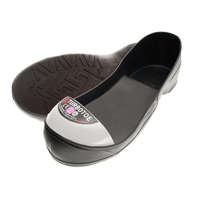 Turbotoe Steel Cap Overshoes are steel toe caps that fit over existing shoes to give you temporary steel toe cap protection instead of needing steel toe boots