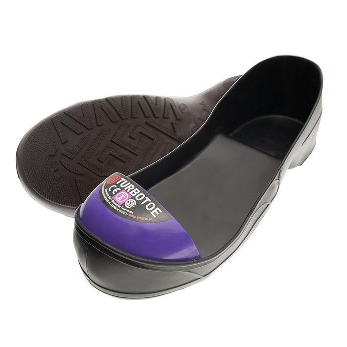 Turbotoe Steel Cap Overshoes are steel toe caps that fit over existing shoes to give you temporary steel toe cap protection instead of needing steel toe boots