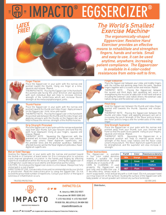 EGGSERCIZER's are ergonomically-shaped resistive hand exercisers that provide an effective means to rehabilitate and strengthen fingers, hands, and wrists. Small and easy to use - they can be used anytime, anywhere which increases patient compliance.