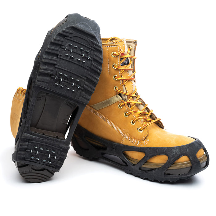 STRIDE Full Foot Ice Traction Overshoes were designed for maximum traction on ice and snow. Multi-directional traction plates on the STRIDE bite into snow and ice. 